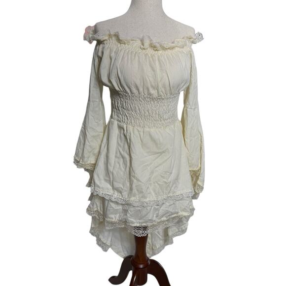 Cream Off Shoulder Peasant Dress Cosplay Costume Boho M/L Ren Faire Bell Sleeves - Picture 1 of 8